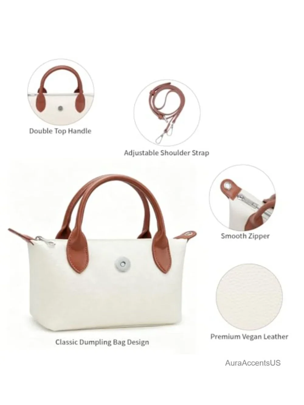 Mini Vegan Leather Satchel Purse, Dumpling Hobo Bag Crossbody with Removable